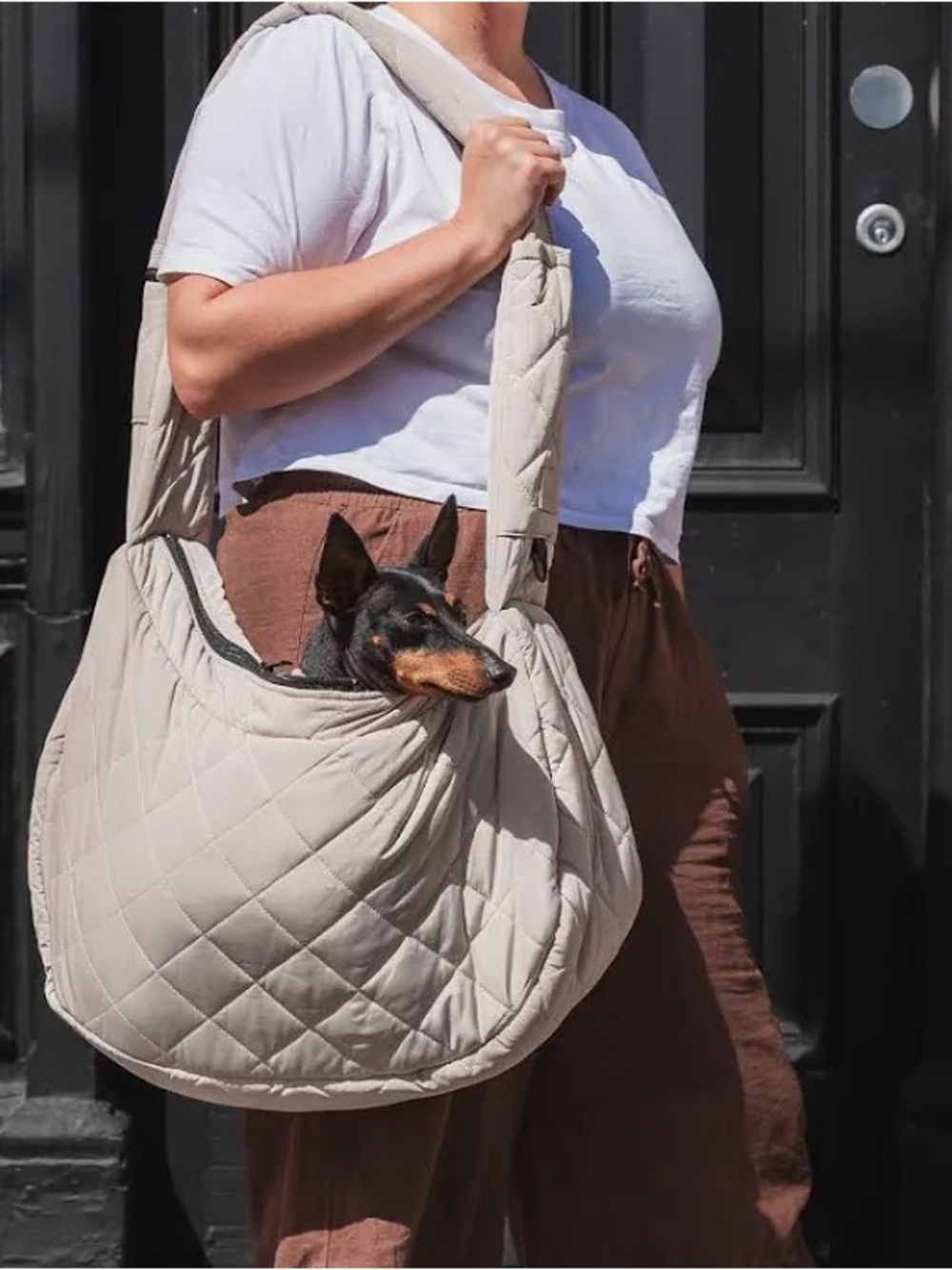 FUZZYARD Quilted Cream Small Pet Sling Carrier with Padded Strap